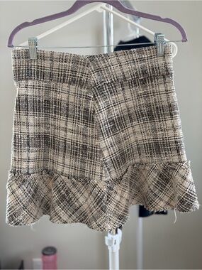Vero Moda Black & Cream Tweed Ruffle Mini Skirt